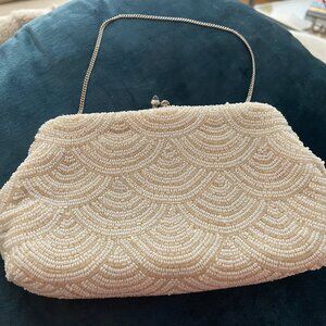 Vintage beaded evening purse ivory white Cream Clutch Bag